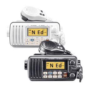 Marine VHF radios with microphones for clear communication and safety on powerboat adventures.