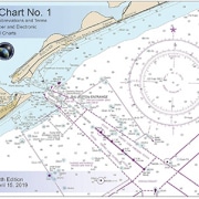 U.S. nautical chart featuring symbols, terms, and navigational routes for powerboating. 13th edition, April 15, 2019.