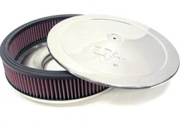 High-performance round air filter with chrome top, ideal for enhancing engine efficiency in powerboats.