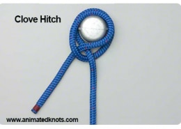 Blue rope tied in a clove hitch knot around a metal pole. Perfect for powerboating docking and securing lines.