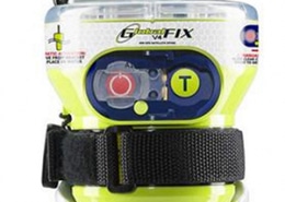 Bright yellow ACR GlobalFix V4 EPIRB, essential for marine safety and emergency signaling on powerboating adventures.