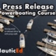 Powerboating course press release: boats maneuvering in wind, docks at marina. NauticEd training announcement.