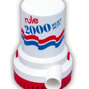 Rule 2000 Heavy Duty bilge pump with red and blue accents, ideal for efficient water removal in powerboats.