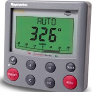 Raymarine autopilot display showing 326 degrees, essential for precise navigation in powerboating.