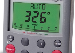 Raymarine autopilot display showing 326 degrees, essential for precise navigation in powerboating.