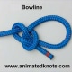 Blue bowline knot illustration, essential for powerboating and sailing. Learn more at www.animatedknots.com.