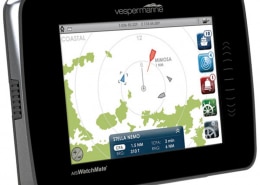 GPS navigation display showing coastal map and marine tracking radar for powerboating.