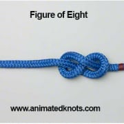 Blue figure-eight knot for secure powerboating. Learn more at animatedknots.com for boating safety and skills.